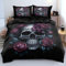 DXHOME Bettwäsche 135x200 Schwarz Totenkopf Blumenmuster Halloween Weiche Mikrofaser Atmungsaktiv für Kinder Wende Bettwäsche Jugendliche Bettbezug mit Reißverschluss + 1 Kissenbezug 80x80 cm