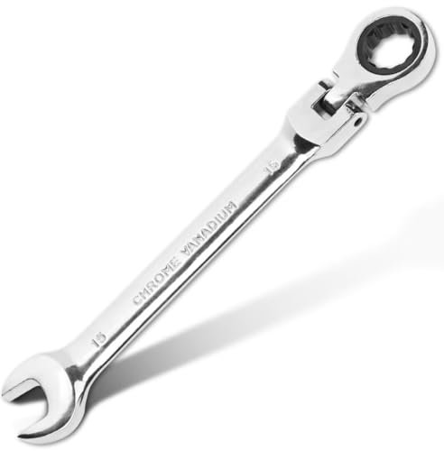 Chiave Combinata a Cricchetto 15 mm,Chiavi Inglesi Combinazione Ruotare(72 Denti, Acciaio al Cromo Vanadio)