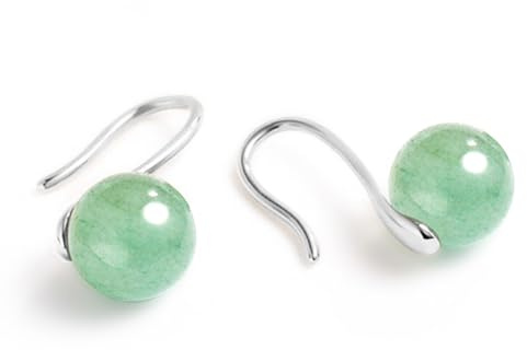 Jade Ohrstecker Ohrringe, Grüne Jade Ohrringe Ohrstecker, 925 Sterling Silber Ohrringe, Glücksbringer Ohrringe Handmade Ohrringe Geschenk für Geburtstag Jahrestag (Silber)