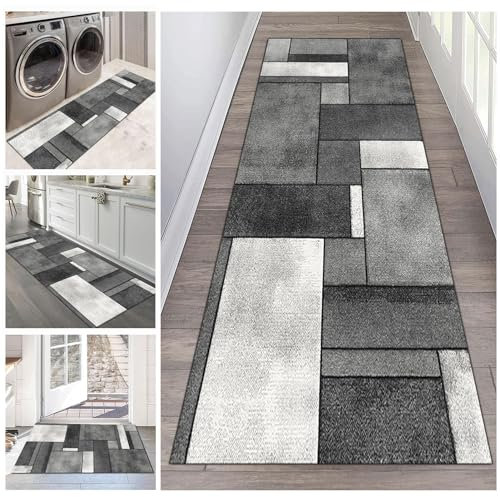 Läuferteppiche für Flur, Grauweiß, 2 m, 250 cm, 3 m, 350 cm, 4 m, 5 m, 6 m, rutschfest, lang, Flurläufer, waschbar, Küchenteppich, Bodenmatte für Eingangsbereich, Wohnzimmer, Schlafzimmer ( Size : 70×