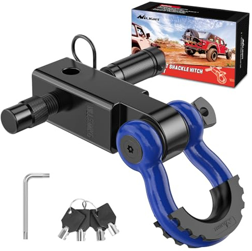 Nilight Anti-Theft Shackle Hitch Receiver 2Inch 45000 LBs Breaking Strength 3/4 Anti-Theft D Ring Shackle 5/8 Trailer Hitch Lock Pin Heavy Duty Solid Towing Kit for Trucks Off Road (Blue&Black)
