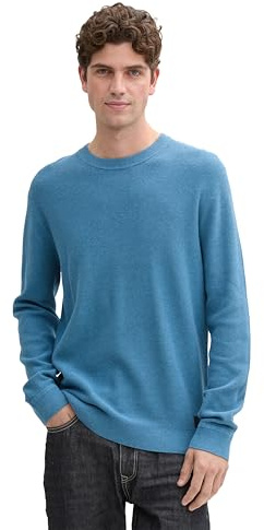Tom Tailor Herren Basic Strickpullover aus Baumwolle, 37095 - Ocean Blue Melange, XXXL