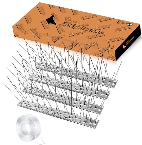 BETTER YARD - Pinchos Antipalomas - Pack de 3,3 Metros de acero inoxidable - Cinta Adhesiva de Doble Cara- Ahuyentador Palomas - Protección contra Palomas y Aves - Fácil Instalación- 10 Tiras de 33 cm