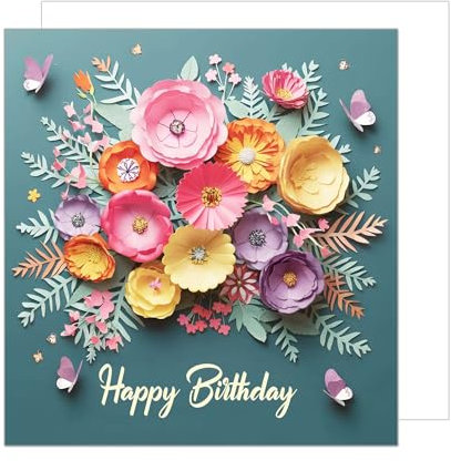 Edition Seidel Premium quadratische Geburtstagskarte mit Umschlag. Glückwunschkarte Happy Birthday Billet Karte für Mann Frau Freund Freundin Blumen Schmetterlinge (GQ329 SW024)
