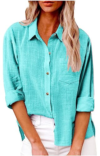 Leinenbluse Damen Sommer Langarmshirt Baumwolle Leinenhemd Elegant Einfarbig Blusenshirt Hemden Dünne Leichte Oberteile Große Größen Tops Longshirt Casual Locker Blusehemd Mode Damen 2024 Kleidung
