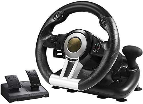 SilteD 180 Degree PC Racing Wheel, Universal USB Car Racing Game Steering Wheel with Pedal for Windows PC, PS3, PS4, X-One, Switch,Black