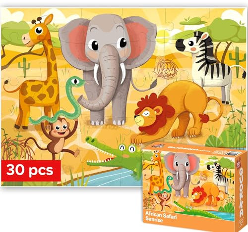 QUOKKA Puzzles für Kinder im Alter von 3-5 Jahren - 30 Teile Puzzles für Kleinkinder 2-4 - Afrika Tiere Lernpuzzle für Kinder 4-6 Jahre alt - Lernspielzeug für Jungen und Mädchen