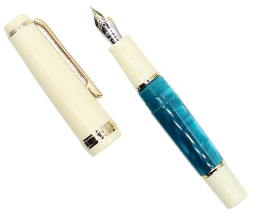 Gullor Mini Fountain Pen Gold Trim, Acrylic Pocket Pen, Dark Blue, Bent Nib