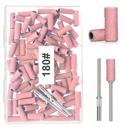100 pezzi di bande abrasive piccole con punta a mandrino da 3 mm aggiornata,rimozione di unghie in gel, Bande piccole per la levigatura delle unghie #180 Rosa