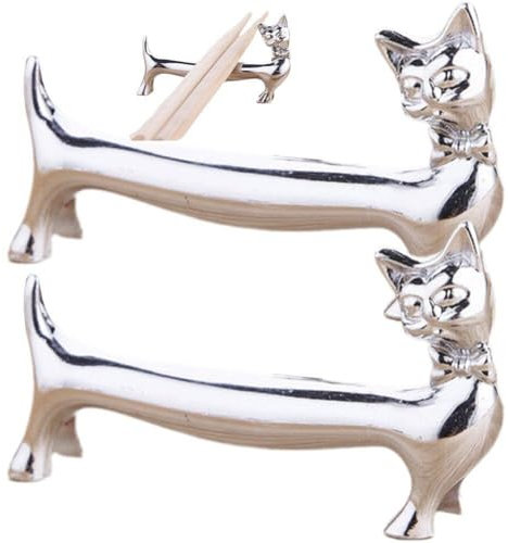 Tsffae 2pcs Gentleman Cat Chopsticks Holder Chopsticks Display Holder Chinese Chopsticks Holder Knife Fork Spoon Holder Desktop Decoration