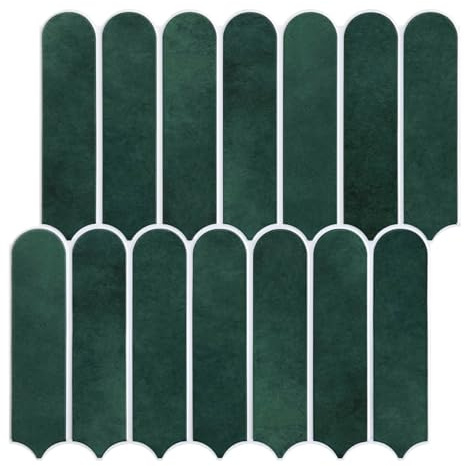 Commomy 10 Pcs Forest Green 3D Stick on Tiles,11'8 x 11'8 Matte | UrltraLight PVC Long Fish Scale Self Adhesive Tile Stickers for Kitchen Backsplash, Bathroom, Living Room, Bedroom, RV