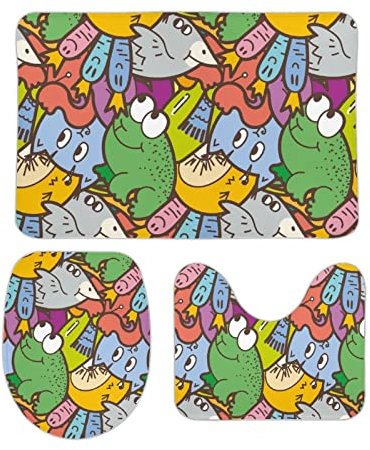 U-Förmiger Teppich Frosch Badteppich-Set 3-Teilig Waschbar Wc Vorleger Set 3 Teilig Weiches Badvorleger Toilettensitz Dreiteiliges Für Schlafzimmer Badewanne Badezimmer