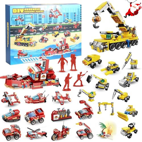 Spielzeugautos,Friends Adventskalender,Adventskalender Auto Kinder,Lernspielzeug,Adventskalender für Kinder,Engineering und Feuerwehrauto Bauklötze Spielzeug Modelle,für Kinder ab 4 Jahren