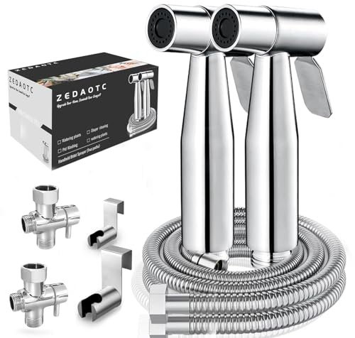 Pulvérisateur de bidet portatif pour toilettes - Équipe de pulvérisateur de jet de bidet de salle de bain portable en acier inoxydable avec contrôle (2pcs)