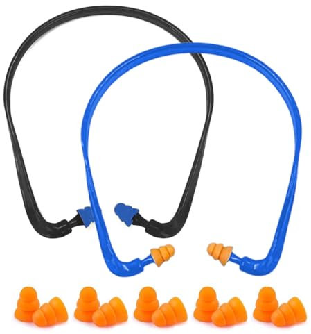 Tappi per orecchi, 2 Pezzi Inserti auricolari con archetto, Tappi riutilizzabili super confortevoli per la riduzione, 25 Db, Protezione dell’udito flessibile, 14x14x1.4 cm, Nero e Blu
