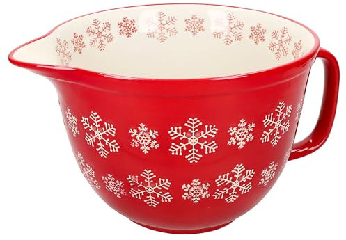 MamboCat Rührschüssel Schneeflocke I 2,5L I rote Steingut-Schüssel mit Schneeflocken, Ausgießtülle & Griff zum Backen für Kekse & Co I Deko-Schale Weihnachten