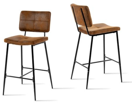 MEUBLE COSY Barhocker 2er Set Barstuhl Sitzhöhe 75 cm mit Lehne und Fußstütze aus Wildleder Tresenhocker Bistrohocker für Bar Bistro Café Küche, Industriell, Braun