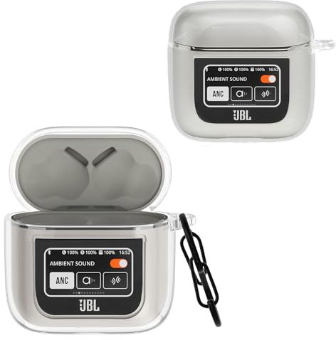 MEMELOKA Hülle für JBL Tour PRO 2, Weiche Silikon Stoßfeste Dünne Schutzhülle JBL Tour PRO 2 mit Karabiner, Front LED Sichtbar - Clear