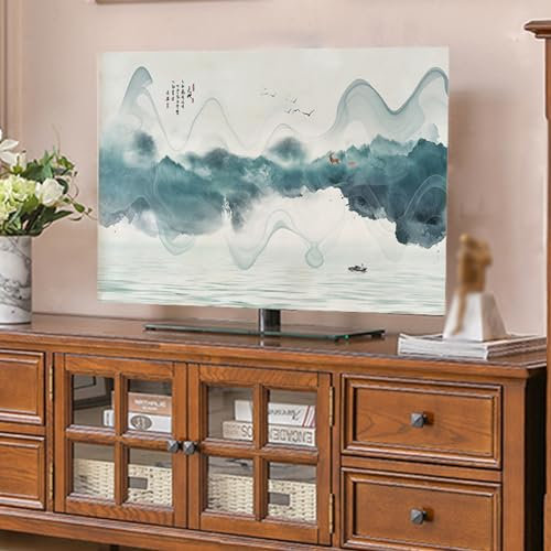 19-100in Indoor Dustproof TV Cover Ink Wash Painting TV Dust Cover LCD LED Protective Cover Display Protective Case Dustproof TV Screen Protector(Size:100IN(W222xH125CM),Color:A)