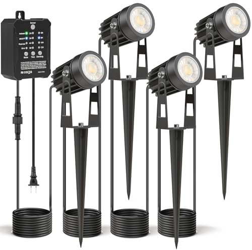 HIBOITEC Gartenbeleuchtung LED, IP65 Wasserdichter Gartenstrahler, 11,4 m Gartenleuchten mit Adapter, Gartenlampen für Draußen für Garten, Hof, Bäume(4er-Pack)