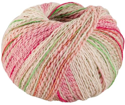 LANA GROSSA Torto Fil à effet coton avec double effet de couleur, irrégulier avec fil brillant, fil à tricoter à la main, 90 % coton et 10 % polyamide, 50 g de laine pour tricot et crochet - 120 m de