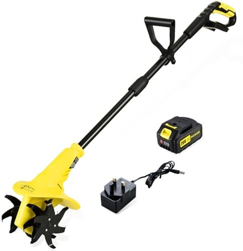 PHIWOS 20V Cordless Tiller Cultivator, Garden Soil Rotavator, 20cm Working Width, 13cm Working Depth, 4.0Ah Battery and Charger Include