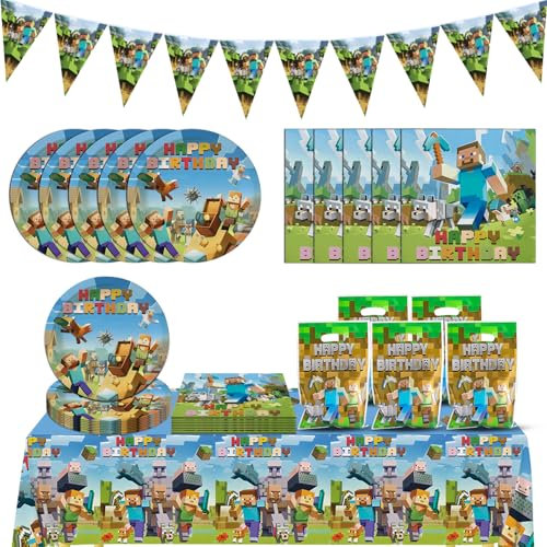 Rdlobu Lot de 32 pièces de vaisselle de fête de jeu vidéo - Décoration d'anniversaire pour anniversaire d'enfant garçon - Décoration de table