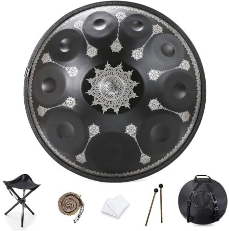 Handpan Drum, Steel Tongue Drum Percussion Drum Instrument, Schlaginstrumente, 432 Hz/440 Hz, Handpan-Trommel, 9/10/12 Töne, 22 Zoll, In D-Moll, Für Meditation, Yoga, Klangheilung(10 Notes(432HZ))