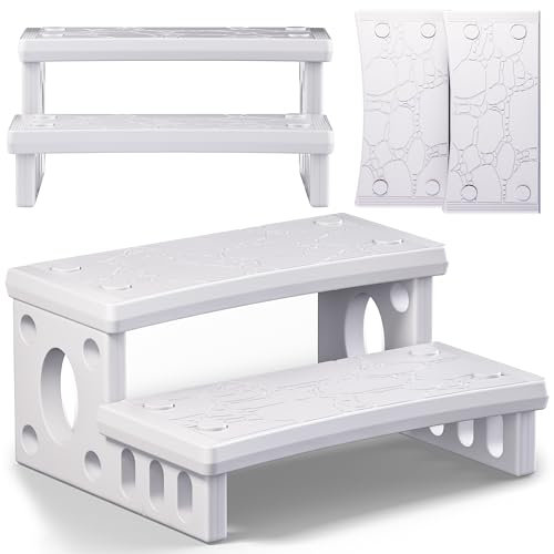 poolomio® Leiter Treppe für Spa & Whirlpool Weiß| 2-stufige Spaleiter aus PVC | 70 x 65 x 24 cm | rutschfeste Oberfläche, einfache Montage