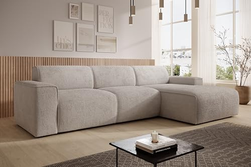 AXLIVING Couch Sofa L Form Didim mini Creme 310 cm breit, stilvoll R | Couch in L-Form. Maße: 310 x 78 x 165 cm, Sitzhöhe: 48 cm. Bezug: Cremona 2. Lieferung zur Selbstmontage mit Anleitung.