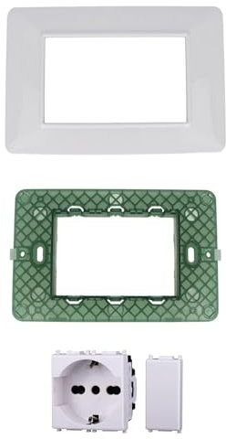 Di Tutto Per Tutti® - 1X Kit Incasso Con Frutti Presa Corrente Elettrica Schuko Pluristandard Spina 10A/16A Italiana/Tedesca E Falso Polo 1 Modulo, Serie Vimar Plana Compatibile, Bianco