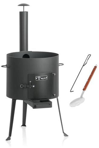 BBQ-Toro Kazan Ofen Ø 39,5 cm | Gulaschkessel mit Schaumlöffel und Schürhaken | Outdoor Ofen mit Rohr, Feuerkessel | Feuer-Ofen, Eintopfofen, Feuerstelle, Kazan-Gestell, Utschak, Dreibein