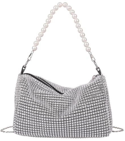 HTTDSLF Damen Glitzer Tasche, Damen Clutch Elegante Brauttasche, Frauen Glänzend Abend Clutch Bag, Handtasche Kette Umhängetasche Lady Girl, Kristall Schultertaschen für Prom Hochzeit Party Bankett