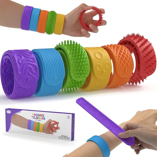 6 Stück strukturierte Armbänder für Kinder und Erwachsene, sensorisches Spielzeug für Kinder mit Autismus-Angsthilfe, Belohnungen für Klassenzimmer, Büro, Socken für Jungen und Mädchen