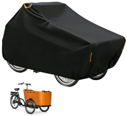 Lastenrad Abdeckung Wasserdicht, 420D Oxford-Gewebe Fahrradschutzhülle mit Reflektorstreifen UV-Schutz Reißfest Fahrradabdeckung Fahrradgarage für Lastenrad Abdeckplane (Für Dreiräder)