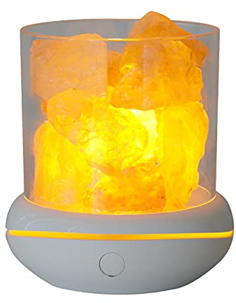 RASTKY Veilleuse en Pierre de Sel en Cristal, Diffuseur D'huiles Essentielles USB, 7 Couleurs, Lampe LED en Cristal de Roche, Diffuseur D'aromathérapie Tranquille pour Chambre à Coucher, Bureau à