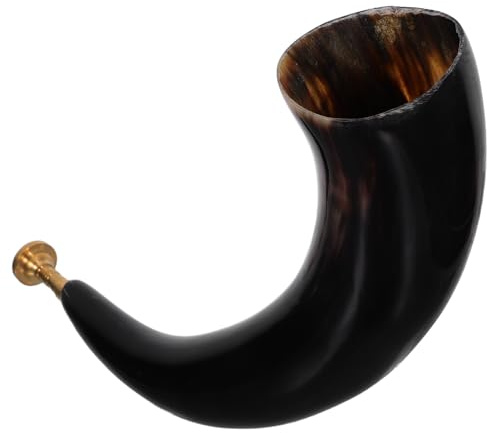 CVUTOVO Wikinger Cosplay Horn aus Echtem Ochsenhorn Halloween Piratenhorn mit Kraftvollem Klang Handgefertigte Blashorn Requisite für Piratenparty und Kostüm