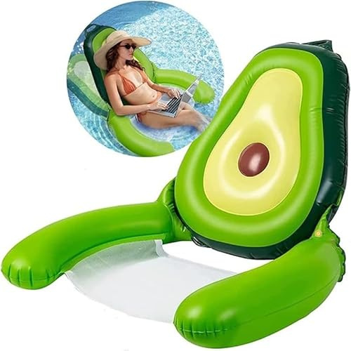 Poltrona Galleggiante Gonfiabile a Forma di Avocado per Piscina, Sedile in Rete con Braccioli, Materassino Gonfiabile per Adulti, Spiaggia, Lago, Feste e Relax Estivo