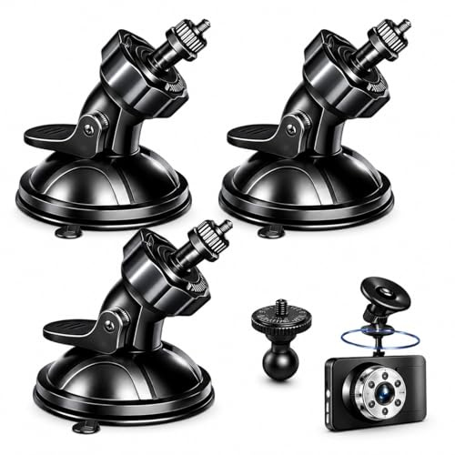JiangZShangM 3PCS Car Dash Cam Mount Bracket Suction Cup Holder for Cameras, Suction Cup Mounts with Strong Suction Power, 360° Rotating Ball Joint, Easy to Install and Remove with Dual Screw Sizes