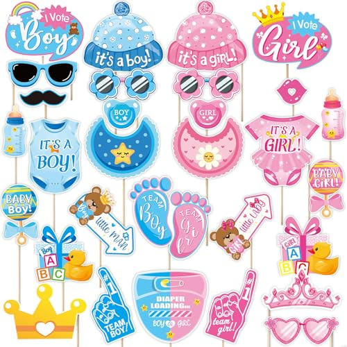 Yphzmtz Babyparty Fotorequisiten Set für Junge Mädchen, Baby Shower Fotobox Accessoires, Gender Reveal Party Deko für Babyparty Dusche Geburtstags