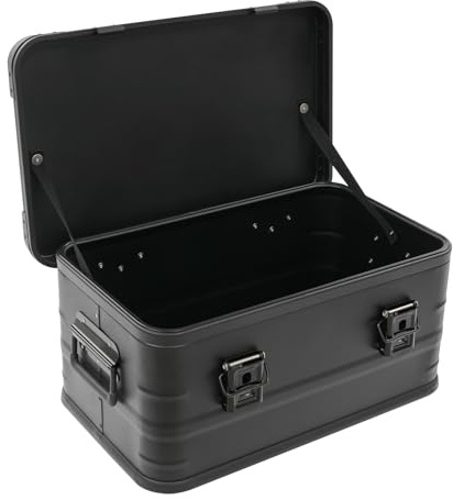 HUSPOO Aluminium Aufbewahrungsbox 30L, Schwarz, wasserdicht, robuste Outdoor Transportbox, Metall Organizer mit Gummidichtung, Schloss, ergonomischen Griffen, für Camping Garten Haushalt Büro