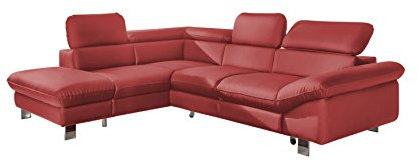 Mivano Ecksofa Driver mit Schlaffunktion und Stauraum / Ledersofa in L-Form mit Ottomane links / Inkl. verstellbare Kopfstützen / 266 x 73 x 214 / Kunstleder rot