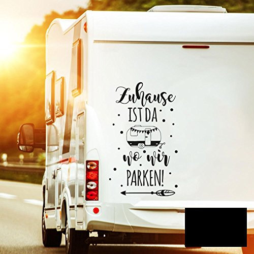 AutotattooHeckscheibenaufkleber Wohnwagen Zuhause ist wo wir parken Autosticker M2383 - ausgewählte Farbe: *schwarz* ausgewählte Größe: *M - 80cm hoch x 48cm breit* ilka parey wandtattoo-welt®