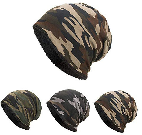 YWLINK Beanie MüTze Camouflage Woodland Mit Warmes Futter FüR Damen Herren MäDchen Jungen Hat Unisex One Size(Kaffee)