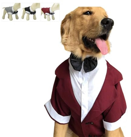 Lovelonglong Pet Costume Dog Suit Formal Tuxedo with Black Bow Tie for Large Medium Small Dogs Cat Wedding Clothes Reddish brown L-XL