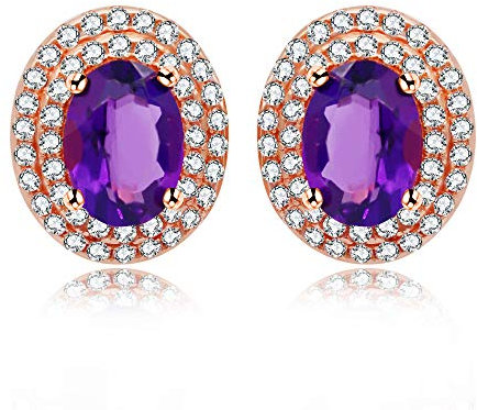 Uloveido Orecchini a perno da donna in argento Sterling 925 con ametista naturale, placcati in oro rosa, con pietra portafortuna di febbraio, colore: viola 2, cod. FR059-Purple-R