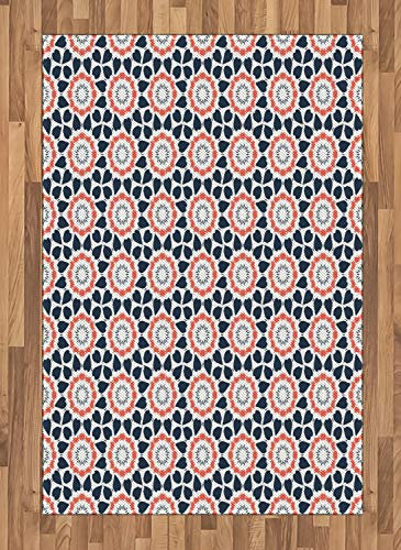 ABAKUHAUS Ethnisch Teppich, Zierblumenelemente, Deko-Teppich Digitaldruck, Färben mit langfristigen Halt, 120 x 180 cm, Dunkel Petrol Blue Coral und Weiß