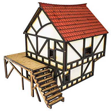 War World Gaming Medieval Town Cottage (Vorbemalt/Unbemalt) - 28mm Fantasie Tabletop Gelände Modell Diorama Modellbau