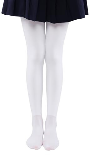 EVERSWE Girls' Winter Fleece Lined Tights, Girls' Opaque Thermal Tights (11-13, White)