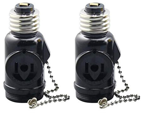 2 piezas 2 tomas Enchufes de , adaptador de de Adaptador de cadena de tracción de E26 de bombilla con interruptor de cadena de tracción